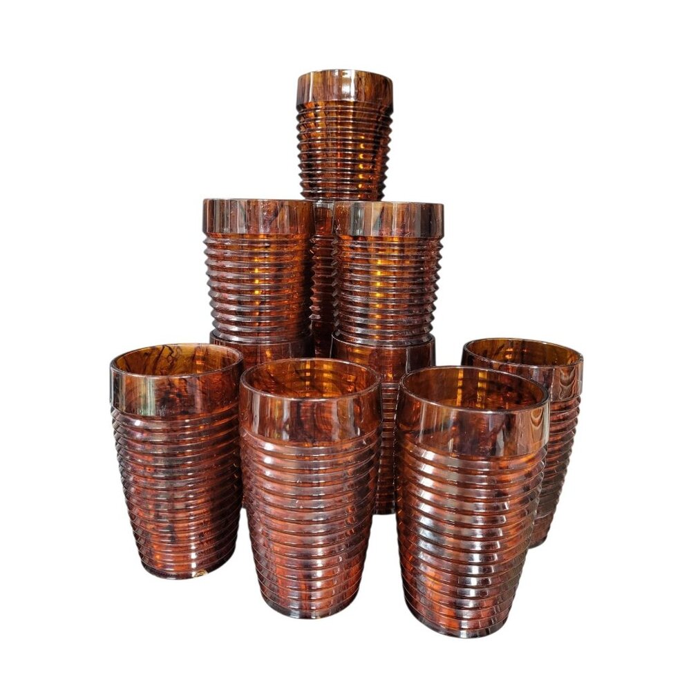 Set Of 11 Vintage Majestic Beehive‎ Ribbed Plastic Tumblers Tortoiseshell USA